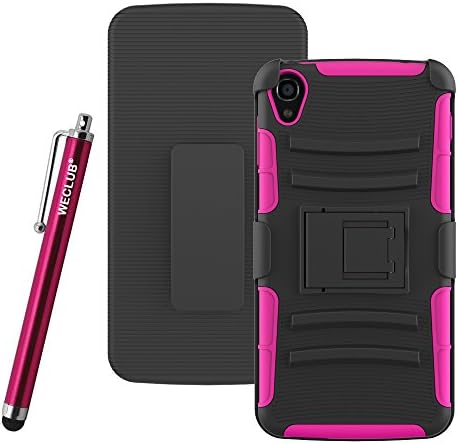 IDOL 3 (5.5") Case, Weclub Alcatel IDOL 3 (5.5 inch) Case Holster - High Impact Resistant Dual Layer Armor Defender Hybrid Case Cover with Belt Swivel Clip for Alcatel OneTouch IDOL 3 5.5" Full Body Protective - [Heavy Duty] [Shock-Absorption] [Kickstand Feature] [Belt Swivel Clip] -(Clip / Hot Pink)