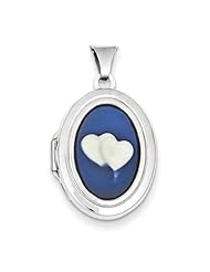 Sterling Silver Double Heart Agate Cameo 21mm Oval Locket