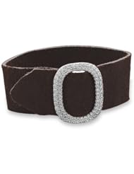 7" adjustable brown suede Belt Buckle bracelet with rhodium plated sterling silver and CZ buckle. The bracelet is 22mm wide
