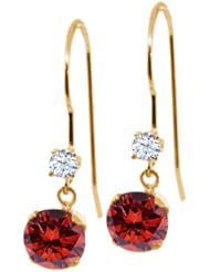 1.26 Ct Round Cognac Red Diamond White Topaz 14K Yellow Gold Earrings