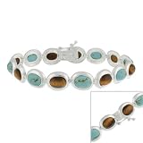 Sterling Silver Bracelet with Turquoise & Tiger Eye Stones