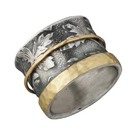 14K Gold Rimmed Sterling Silver Floral Spinner Ring