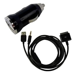 Black Compact Car Socket Universal USB Mini Car Charger Adapter + USB 3.5mm JACK Car AUX Audio/Charger/sync Connector for iPod, iPhone 2G/3G/3GS/4G