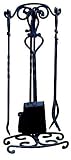 5 Piece Black Wrought Iron Fireset w/ Star Accents