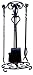 5 Piece Black Wrought Iron Fireset w/ Star Accents