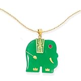 14k Gold & Green Jade Elephant Pendant with Ruby Eye