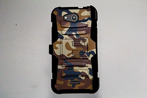 For Microsoft Lumia 735 Armor Hybrid Case Silicone Cover Kick Stand LuxGuard Holster+[WORLD ACC®] LCD Screen Protector+Stylus+Dust Cap (Brown Camo/Black)