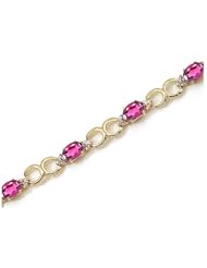 10K Yellow Gold Oval Pink Topaz and Diamond Bracelet