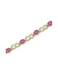 10K Yellow Gold Oval Pink Topaz and Diamond Bracelet by Jewelry Mountain