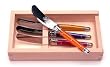 Multi color handles Laguiole French 4 Cheese or butter spreaders in gift wood box