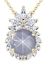 14K Yellow Gold Oval Cut Blue Sapphire And Marquise Diamond Pendant