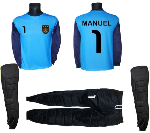 Deutschland Torwart Trikot “Modell 228A” mit langer TW Hose-gesticktes Trikot-Wappen-mit Ihrem Wunschnamen+Zahl-in vielen Größen-hier Größe 158
