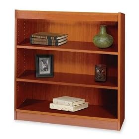 Safco 3-Shelf Square-Edge Veneer Bookcase, Cherry