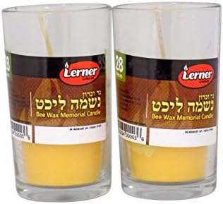 Lerner 1 Day Beeswax PACK Of 2 Yartzeit Memorial Candle in Glass