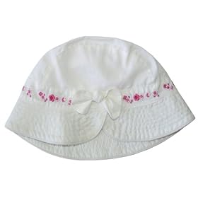 Powell Craft White with delicate flower detail Baby Girls Sun Hat - To fit age 0-12 months approx.