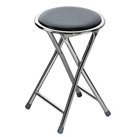 Premier Housewares Round Shaped Folding Stool with Chrome Frame, 45 x 30 x 30 cm, Black