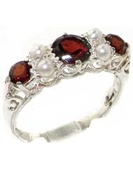 Quality Vintage Design Solid 925 Sterling Silver Natural Garnet & Pearl statement Ring - Finger Sizes 4 to 12 Available
