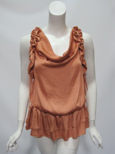 Robbi & Nikki womens orange ruffled arm openings cinched top S