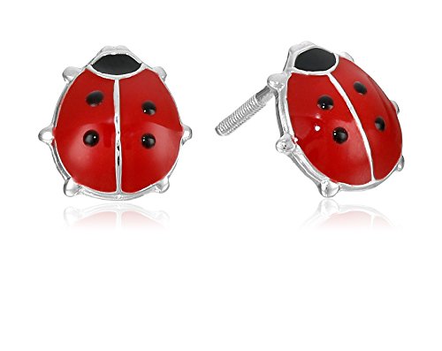 Sterling Silver Children's Red and Black Ladybug Earrings