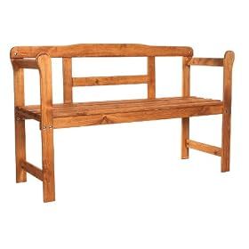 Wooden Garden Bench with a bar rest, weatherproof glazed in cherry tree color
