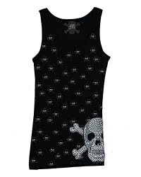Stephanie Michael Skull and Cross bones Screened & Rhinestoned Longer Length Tank Top