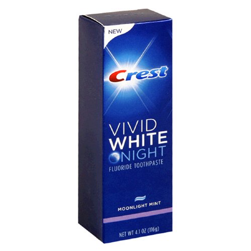 Crest Vivid White Night Fluoride Toothpaste, Moonlight Mint, 4.1-Ounce Tubes (Pack of 4)