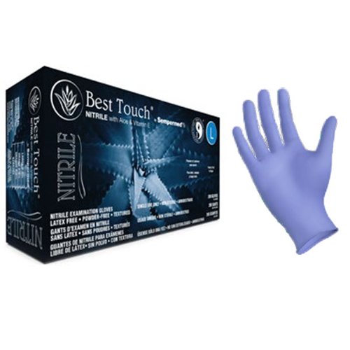 Nitrile Exam Gloves with Aloe and Vitamin E, Powder Free, Best Touch®, 200 Gloves/box, Sizes XS - XL (200, X-Small)