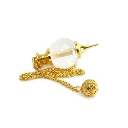 Brass Plated Quartz Crystal Gemstone Pendulum, Metaphysical Dowsing Tool