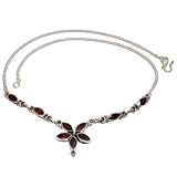 Silver Necklace Garnet Gemstone Jewelry 16 inches (gnklc296)