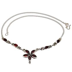 Silver Necklace Garnet Gemstone Jewelry 16 inches (gnklc296)