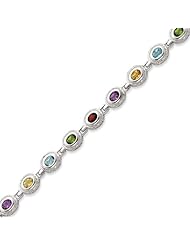 Sterling Silver 7 Inch Rainbow Semi Precious Stone Bracelet - 7 Inch