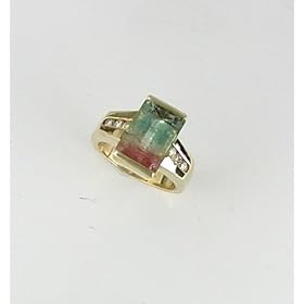 Tourmaline Ring 5k Multi-Color Tourmaline and 025k G.S.I. on 14k Gold Ring by