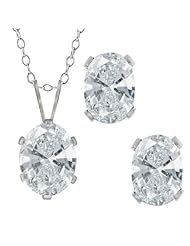 Carlo Bianca White 925 Sterling Silver Pendant Earrings Set Made With Swarovski Zirconia