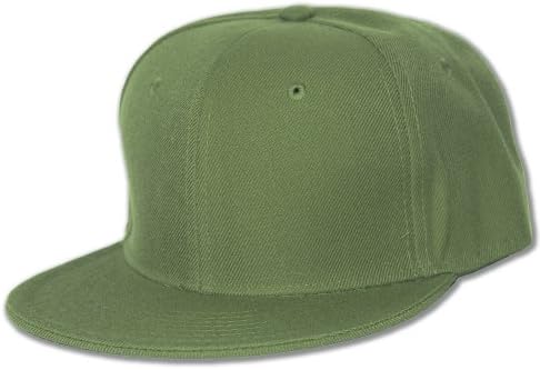 Plain Fitted Flat Bill Hat - Olive Green, 7 1/8
