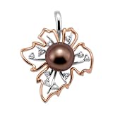 Chocolate Tahitian Pearl Pendant with Diamonds in Two-Tone 14K Gold