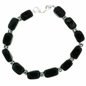 Sterling Silver Bali Bead Genuine Onyx Nugget Bead Bracelet by Onyx Bracelet