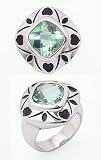 4.5ct Checkerboard Cushion Cut Genuine Sea Green Topaz Rhodium Plated Sterling Silver Ring (Size 6,9)