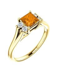 14K Yellow Gold 5.00x5.00mm Princess Cut Spessartite Garnet and Diamond Ring -- LIFETIME WARRANTY