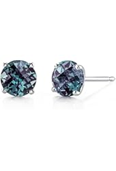 14 Karat White Gold Round Cut 2.00 Carats Created Alexandrite Stud Earrings