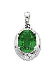 14K White Gold Oval Cut Chatham Created Emerald Pendant -- LIFETIME WARRANTY