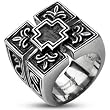 Spikes Mens Stainless Steel Four Shield Cross Wide Band Ring