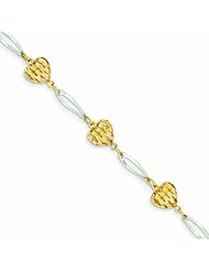 Genuine 14K Two-Tone Diamond Cut Heart Bracelet 7.25 Inches 3 Grams Of Gold 100% Satisfaction Guaranteed.