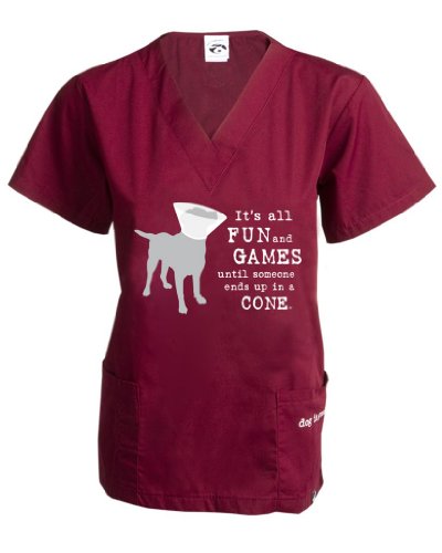 Dog is Good Unisex "Fun and Games" Scrub Top, Wine