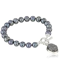 Honora "Rock Star" Freshwater Cultured Pearl and Black Agate Drusy 7.5" Toggle Strand Bracelet