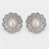 Ladies Pearl and Diamond Earrings in 10k Gold