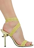 Hot Sexy Chic Elastic Banded Stilleto with Wrap Ankle Strap from Hot Fash Shoes - MISIA Gold