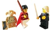 Lucias Malfoy, Harry Potter (red cape) & Dobby with sock (Trio)