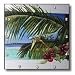 Island Scene Looking Through Window with Hibiscus Flowers and Palm Leaves on Textured Background - 10x10 Wall Clock