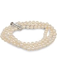 3-Strand White A Grade 5.5-6mm Freshwater Cultured Pearl Bracelet with Sterling Silver Clasp, 7.25"
