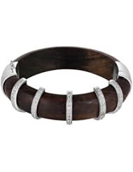 Ebony Wood, Sterling Silver and Cubic Zirconia Tiger Striped Bangle